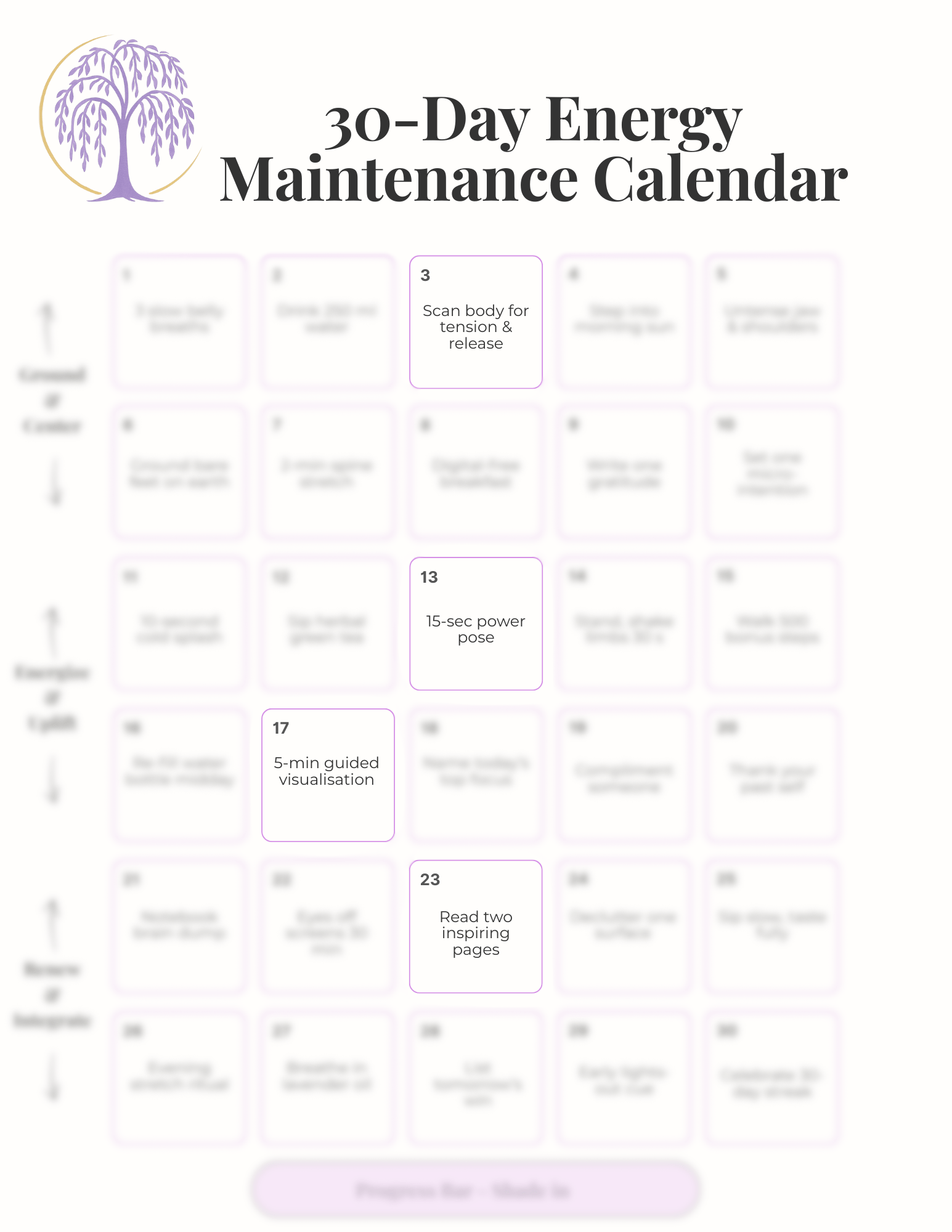 30 Day Energy Maintenance Digital Calendar